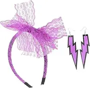[Minkissy] Retro Lace Bow Headband Shaped Earrings Set Vintage Costume Accessories for Women Elegant Party Hairband with Dainty Earrings for Special Events and Celebrations