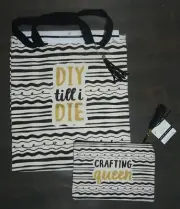 NEW "DIY Till I Die" Canvas Craft Tote w/ "Crafting Queen" Crafters Pouch Bag