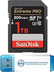 Sandisk SD Extreme Pro SDXC UHS-I 1TB Memory Card Works with Sony ZV-E10, A7 IV, ZV-E10 II Alpha Camera (SDSDXXD-1T00-GN4IN) C10 Bundle with (1) Everything But Stromboli Micro & SD 3.0 Card Reader