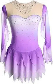 [Zagitova] Ice Figure Skating Dress for Girls Gradient Women Open Back Competition Dance Clothing with Shiny Rhinestone