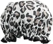 The Vintage Cosmetic Company | Shower Cap | Double Layer - Polyester Satin Top, Waterproof PEVA Lining | Use w/Conditioning Treatments & Applying Make-up | One Size Fits All | Leopard Print - 2.08 oz