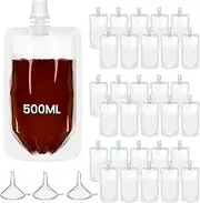500ML Travel Pouch,30PCS Plastic Reusable Hip Flask with Spout,Drink Pouches for Festivals Hide Alcohol,Juice, Sneak Booze, Liquor, Rum, Water