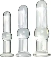 SAHOOSAFETY Transparent Glass Dildo Anal Beads, 3 Sizes Big Anal Butt Plug Dilator Crystal Large Anal Dildo Sex Toys for Women Men(M)