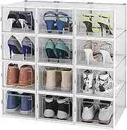 12PCS Shoe Storage Box Sneaker Display Case Plastic Clear Stackable Shoe Organizer Transparent Container Extra Large