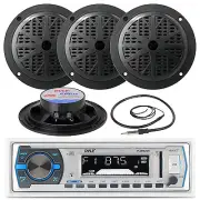 PLMR605B Black 400W 6.5" Speakers, Antenna, Pyle White Marine USB AM FM Radio