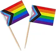 JAVD 100 Pcs Progress Pride Rainbow Flag Rainbow Toothpick Flags,Small Mini LGBT Cupcake Toppers Stick flags - Rainbow Mardi Gras Events Party Cocktail Fruit Decoration