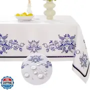 SASTYBALE Spring Tablecloth Rectangle Blue and White Porcelain Table Cloth, W