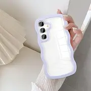 [UEEBAI] Wave Frame Clear Case for Samsung Galaxy S24 FE 5G Curly Clear Phone Case, Cute Wavy Phone Case for Girl Slim Fit Shockproof Phone Cover Bumper Soft Pretty Case for Women - Purple