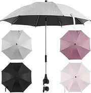 UPF 50+Baby Stroller Umbrella 360° UV Protection Pram Umbrella Universal Baby Stroller Parasol with Adjustable Clamp and Flexible Arm Waterproof Baby Carriages Umbrella for Bike Wheelchair Beach Chair