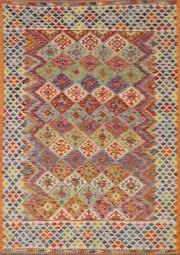 Geometric Kilim Rugs Wool Traditional Kelim Carpets 6x8 ft