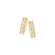 9ct Gold Cubic Zirconia Channel Set Huggie Earrings in Clear