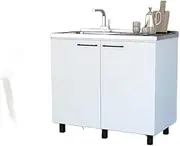 Modern Kitchen Sink Cabinet Unit with Countertop, 2-Door Storage Base, White (sink cabinet Utility, White)
