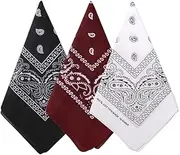 [Bycc Bynn] 3 Pack 100% Cotton Paisley Pattern Bandanas Face Mask Square Scarf Headwear