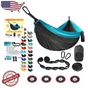 Comfortable Portable Hammock for Two - Gray and Sky Blue, Indoor/Outdoor Use