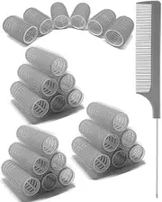 TPZORJX 37 Pieces Manual Hair Rollers Self Adhesive Hair Rollers Salon Barber Shop Rat Tail Combs DIY Curlers with Steel Tip Comb (Black)
