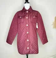 Chicos WINE plum Quilted Long Chore Jacket 1 Purple Long Snap Button Outerwear