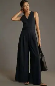 Anthropologie Maeve Jumpsuit Navy Pinstripe Avery Preppy Retro Boho Size 10 NWT