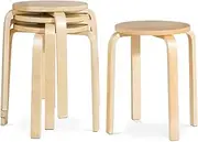 [Giantex] Set of 4 Round Stacking Stools, Solid Wood Dining Room Stool, Space-Saving Stackable Round Stool, Bar Stool 150 kg Load Capacity, Dining Chair Set of 4 for Living Room Kitchen Dining Room
