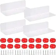 4 Pcs Acrylic Floating Shelves,Acrylic Wall Ledge Shelves,Small Shelf for Wall Self -Adhesive or Screw Installation,Wall Mounted Shelf Display Organizer for Photo, Alarm Clock, Plant (White)