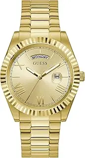 [GUESS] 42mm Stainless Steel Day-Date Watch with Coin Edge Bezel