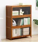 Wooden Bamboo Clear Door Bookcase Kitchen Sideboard Cupboard Storage Cabinet
