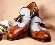 Handmade Men's Leather and Tweed Tassel Loafers Custom Made Fashion Shoes-518