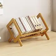 Hbluefat Desktop Bookshelf Organizer, Wood Office Tabletop Book Storage Rack,Small Tilting Desk Bookcase for Books/CDs/Magazine Display