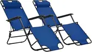Folding Lounge Chair Set, Outdoor Camping Recliner, Adjustable Gravity Sun Loungers for Lawn, Patio - 2 Pcs Steel Blue