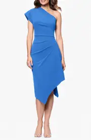 Betsy & Adam Asymmetric Scuba Sheath Dress in Cornflower at Nordstrom, Size 2P
