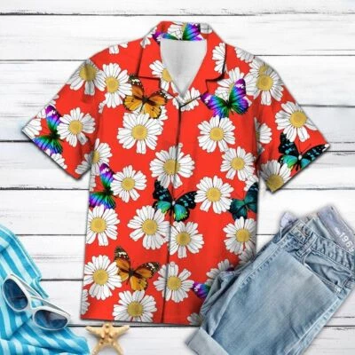 Aloha Shirt Butterfly Daisy Summer T2007 Hawaiian Aloha Shirts Aloha Shirts