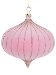Pale Pink Textured Onion Bauble Christmas Tree Hanging Decoration - 10cm
