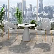 GUAWJRZDP Negotiation Table and Chair Set, Leisure Table and Chair Set, Marble Round Table and PU Backrest Chair Sets, Office Reception Room Club Table, for Family Apartment(Light Grey,2 Chairs)