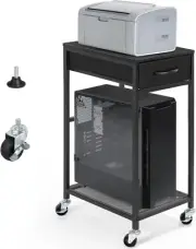 PC Stand 2 Tier Computer Tower Stand with Drawer Mobile Computer Cart with