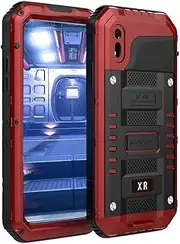 Mitywah Waterproof Case for iPhone XR, Heavy Duty Military Grade Shockproof Case with Built-in Screen Protector, Full Body Underwater Protective Metal Case 6.1 inch, Red