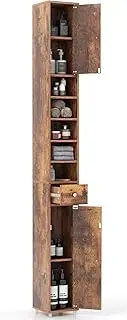 Giantex 180CM Bathroom Tall Cabinet, Slim Freestand Pantry Cabinet w/ 1 Drawer, 2 Cabinets & 5 Open Shelves, Space-Saving Organizer Narrow Linen Tower, High Storage Cupboard for Living Room (Coffee)