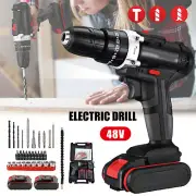 48V Cordless Drill + 2 Battery Heavy Duty Impact Driver Kit Brushless Hammer Set