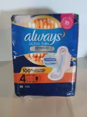 Always Ultra Thin Overnight Pads Flexi Wings Size 4 - 38 count UNOPENED
