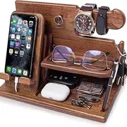 AIMALL 10.63x5.91x7.48inch Solid Wood Mobile Phone Stand, Multifunctional Storage Rack for Jewelry, Watch, Glasses, Keys & Small Accessories, Easy Assembly
