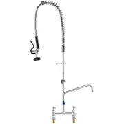 VEVOR Commercial Faucet with Pre-Rinse Sprayer, 44" Height, 8" Center, 12" Swing Spout, Deck Mount Kitchen Sink Faucet, Brass Constructed Device with