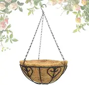 Coco Liner Basket Planter - Planter Basket with Coco Liner | Wire Metal Round Plant Garden Basket | Porch Pots Hanger, Heart-Pattern Flower Pot with Chain, Garden Decorations for Outdoor