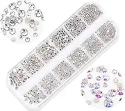 Nail Art Deluxe Flatback Rhinestones with Box Clear AB Aurora, Beauties Factory Nail Art Gems Crystals Decals