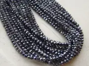 SPINEL BLACK 3-3.5mm Micro FACETED RONDELLE - Diamond Cut Shine 14" Strand