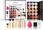 FantasyDay Contour Palette, 15 Colors Cosmetics Cream Contour Makeup Kit,Contouring Foundation Concealer Palette Conceals Dark Circles, Blemish with 11pcs Makeup Brush,Face Primer,Puff Oval