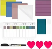 12 Pack Transparent Sticky Notes with Marker, Clear Waterproof Sticky Notes Set, Colorful, Self-Adhesive Translucent School Office Supplies for Notes Highlights
