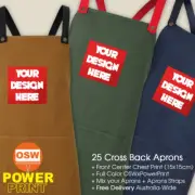 25 x Unisex CROSS BACK Modern Style Cotton Duck Canvas Apron + Logo Printed OSWX