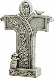 Avalon Gallery Outdoor Sculptures Saint Francis of Assisi Inspirational Stone Resin Garden Statue, 18-Inch, Cross