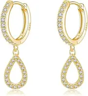 [SLUYNZ] 925 Sterling Silver Small Teardrop Hoop Earrings for Women Teens CZ Hoop Earrings Dangle Waterdrop Hoop Earrings