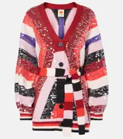[Farm Rio] Farm Rio Striped sequined cardigan AU 14 multicoloured