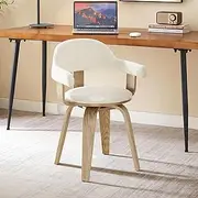 Art Leon Desk Chair No Wheels, Mid Century Modern Swivel Accent Chair, Boucle Fabric Upholstered Home Office Chair with Wood Lges for Living Room Bedroom, White
