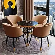 WTIWJY Negotiation Table and Chair Set, Small Conference Table, Office Table and Chair Set, Round Coffee Table Set, Business Reception 1 Table 4 Chairs(Brown)